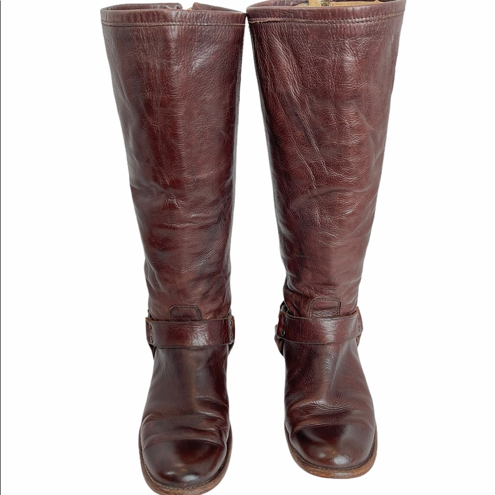 Frye Phillip Harness Knee High Boots, Brown  7.5